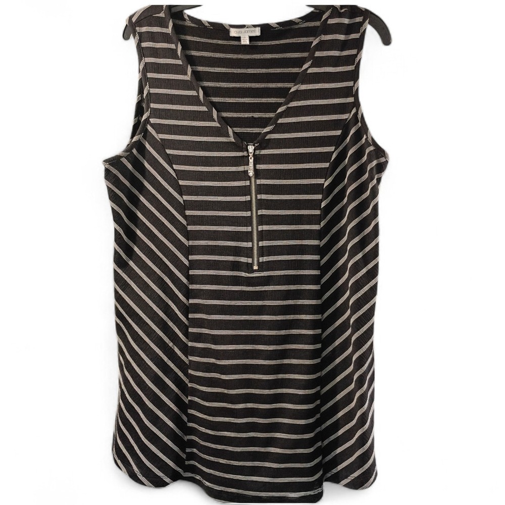 Ava James Women's Medium Black White Striped Summer Sleeveless Tank Top EUC